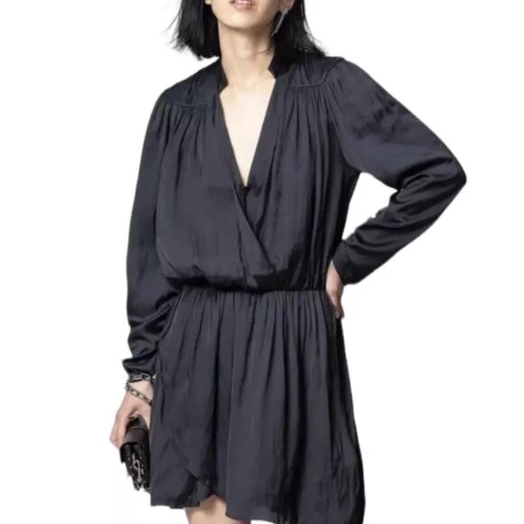 NEW | Zadig & Voltaire Reveal Mini Dress Long Sleeve Navy Blue Size Small - Picture 2 of 8